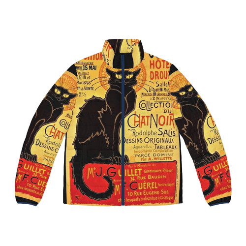Vintage Le Chat Noir 1896 Puffer Jacket with Antique French Poster Design
