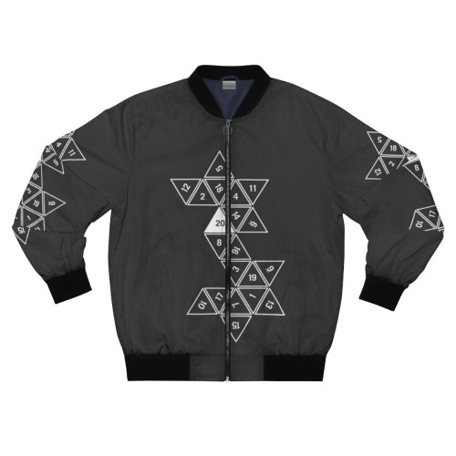 Unrolled d20 dice bomber jacket for dungeons and dragons fans