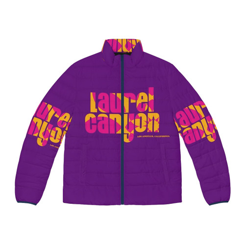 Retro psychedelic puffer jacket with flower logo from Laurel Canyon, Los Angeles