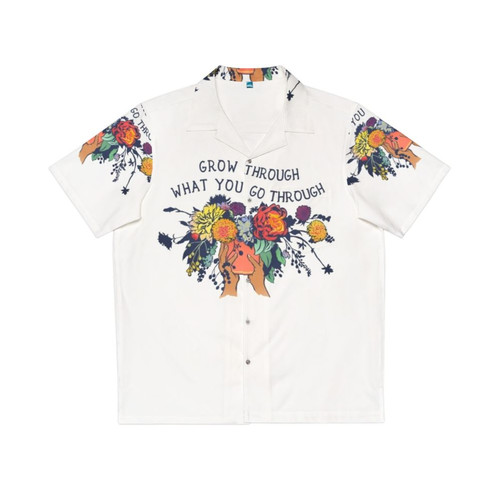 Inspirational Hawaiian shirt with floral print and empowering quote