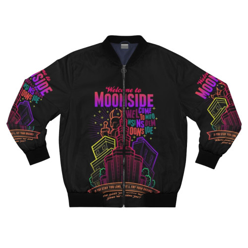 Moonside bomber jacket featuring Earthbound/Mother 2 retro gaming graphics and Ness character