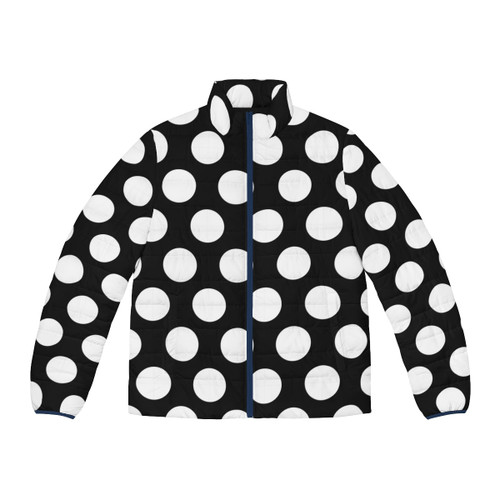 Oversized black and white polka dot puffer jacket
