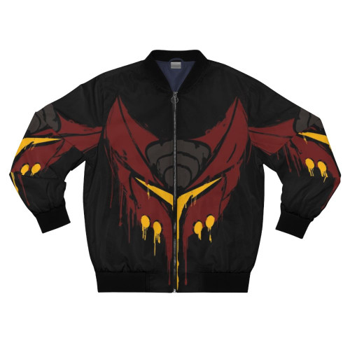 A red and orange stencil-designed bomber jacket featuring the iconic Ratchet character from the Ratchet and Clank video game franchise.