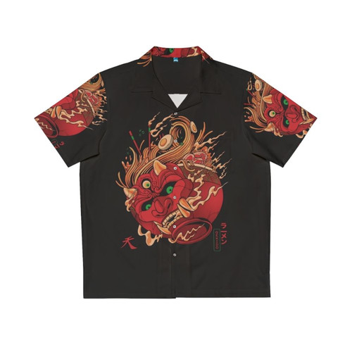 Ramen-inspired Hawaiian shirt with raging demon design