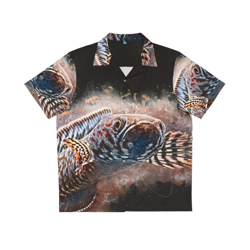 Colorful Hawaiian shirt featuring the rainbow snakehead fish, Channa bleheri
