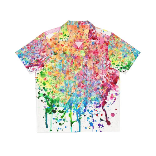 Colorful rainbow paint splatter Hawaiian shirt with animal paw prints