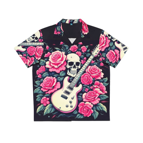 Rock and Roses Hawaiian Shirt with Music and Guitar Inspired Design