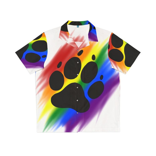 Colorful Hawaiian shirt with rainbow dog paw prints