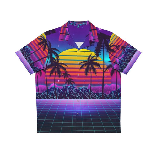 Radiant synthwave Hawaiian shirt with neon tropical aesthetics