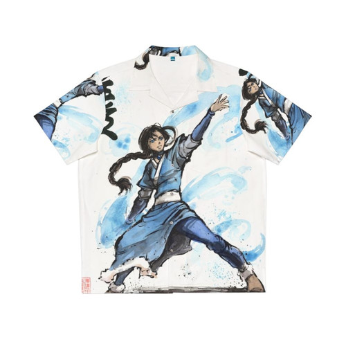 Katara from Avatar the Last Airbender in watercolor and calligraphy Hawaiian shirt design