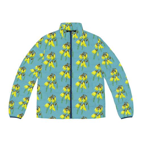 Kowhai Gold Puffer Jacket with Yellow Flowers