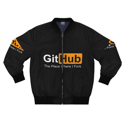 A black bomber jacket with the GitHub logo and text "The Place Where I Fork Programming"