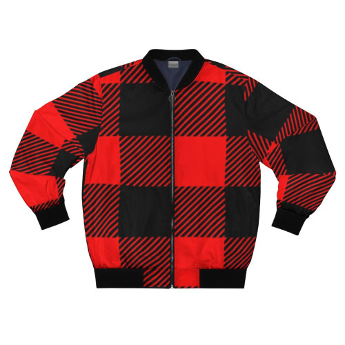 Black and red buffalo plaid bomber jacket