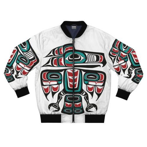 Haida Tlingit Raven Totem Bomber Jacket featuring indigenous tribal artwork and design