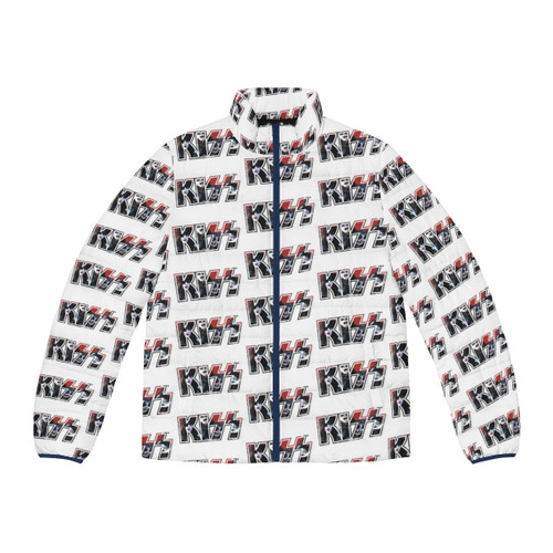 Kiss the Band red logo puffer jacket featuring the iconic band logo