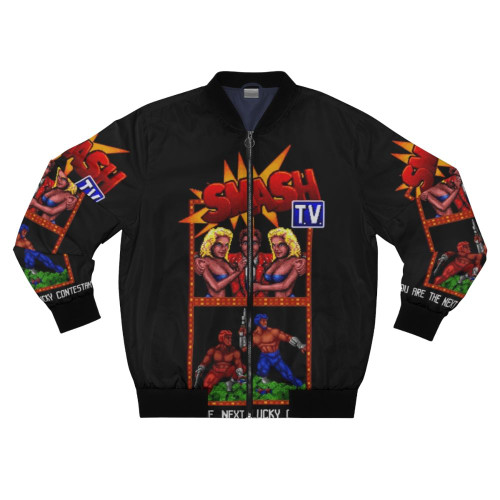 Retro Smash TV Bomber Jacket with Vintage Gaming Graphics