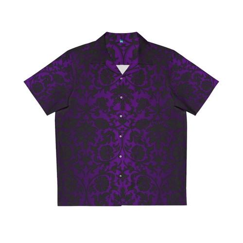 Purple and Black Damask Pattern Hawaiian Shirt