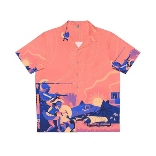 Ancient Greek-inspired Hawaiian shirt with Homeric landscape design