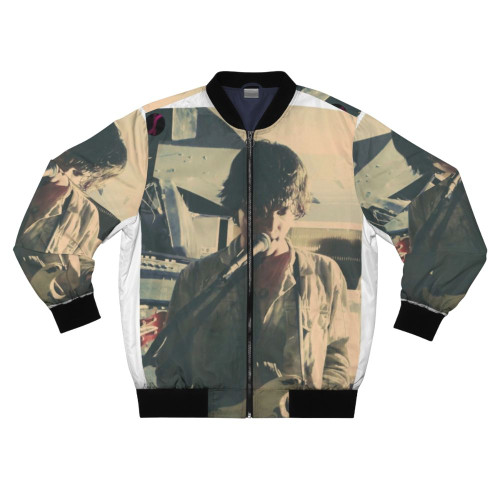 Oliver Burslem of YAK (I) wearing a dark, grunge-inspired bomber jacket