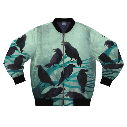A geometric watercolor design featuring a raven on a bomber jacket.