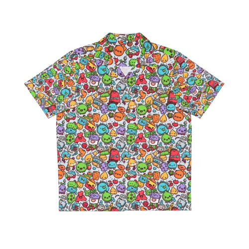 Hobbies tropical Hawaiian shirt with vibrant cartoon print of pineapple, animals, and fruit