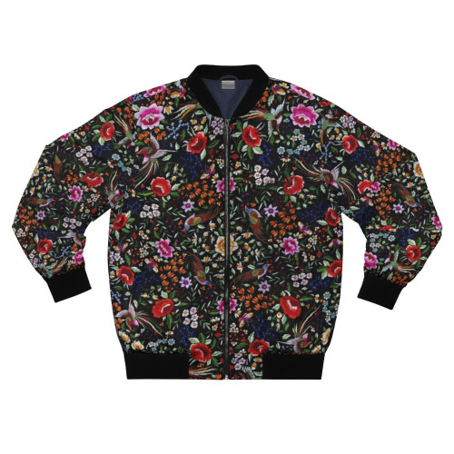 Flamenco-inspired bomber jacket with embroidered Mantón de Manila motif