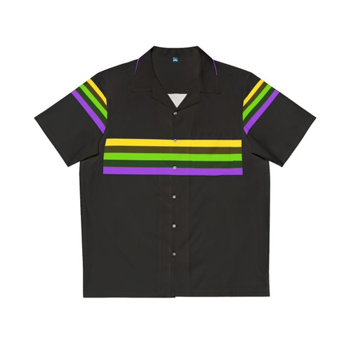 Boy model wearing a colorful Hawaiian shirt with tropical print