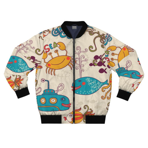 Seaside bomber jacket with whimsical ocean-themed graphics