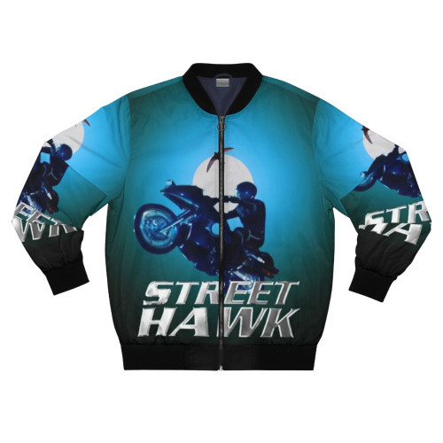 Retro 80s/90s style bomber jacket with clockwork thunder design