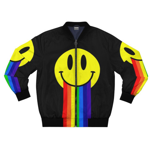 Retro Rainbow Smiley Face Emoticon Bomber Jacket