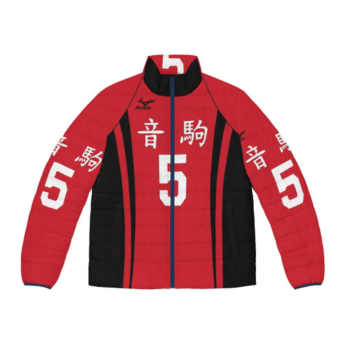 Kenma Kozume Haikyuu Puffer Jacket with Nekoma volleyball jersey design