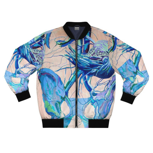 Anatomical aquarium bomber jacket with cephalopod and nautilus designs
