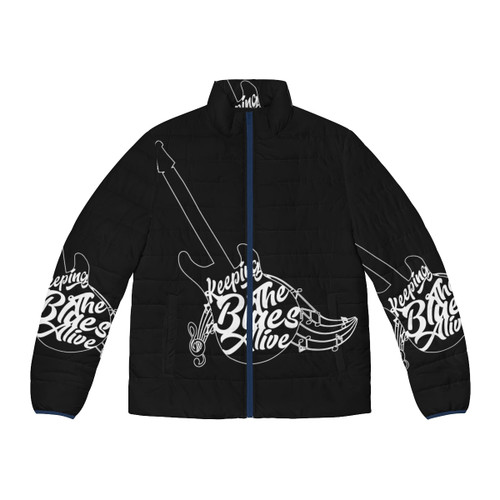 A puffer jacket featuring a cute cartoon keeshond design with toys