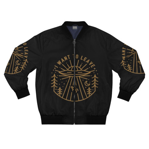 "The X-Files Inspired Bomber Jacket with 'I Want to Leave' Text"