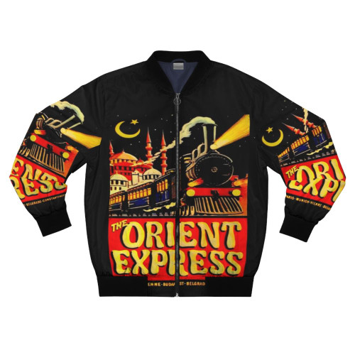 Vintage 1936 Orient Express train advertising print on a bomber jacket