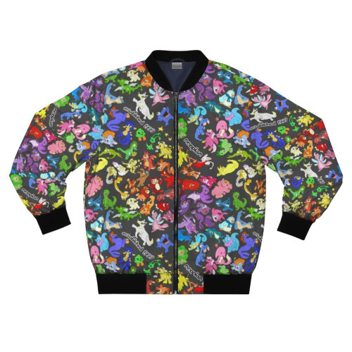 Neopets bomber jacket with all-over print of various Neopets characters