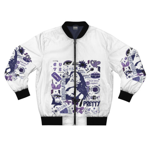 Vintage-inspired bomber jacket featuring the Olivia's Tour 2024 logo and design elements.