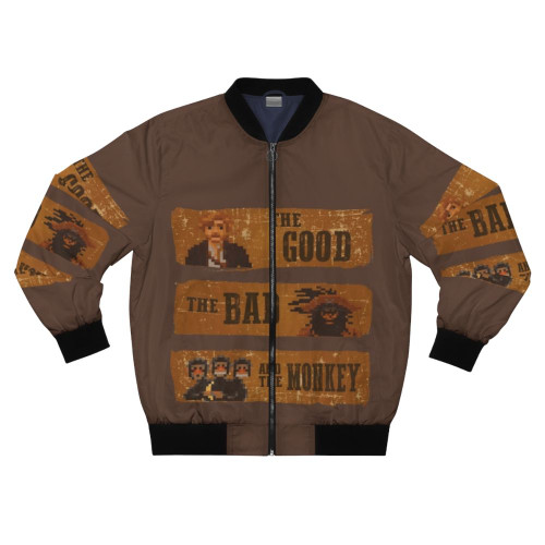 Monkey Island-inspired bomber jacket with a retro 80s videogame design