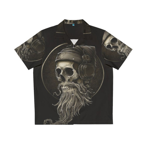 Vintage Viking Skull Beard Hawaiian Shirt with Headphones