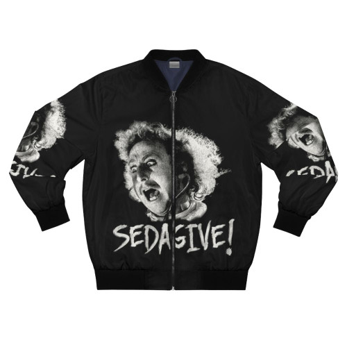 Young Frankenstein Sedagive! Bomber Jacket featuring iconic characters and quotes from the classic Mel Brooks comedy film