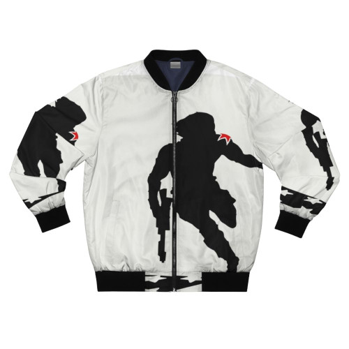 The Winter Soldier inspired bomber jacket with sleek silhouette and Marvel graphics
