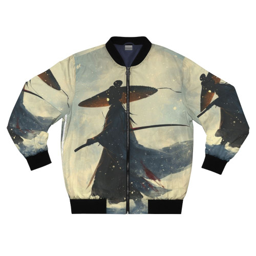 Vintage-style blue eye samurai anime bomber jacket
