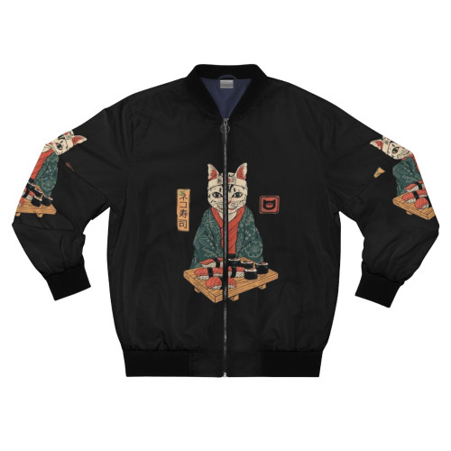 Neko Sushi Bar Bomber Jacket featuring a cute cat design and sushi elements