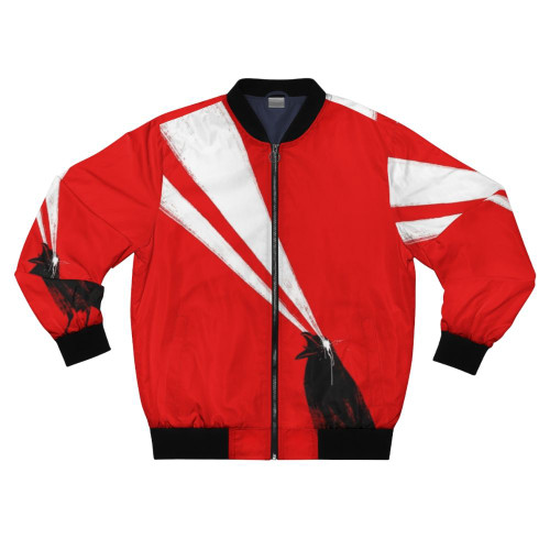 Laser crow printed bomber jacket with a retro gothic design