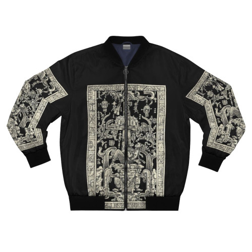 King Pakal's Spaceship - Mayan Time Traveler Bomber Jacket featuring ancient astronaut carving art