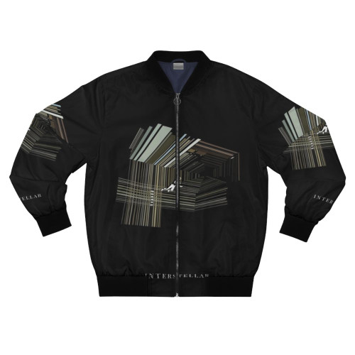 Interstellar bomber jacket featuring a space-inspired design with stars, galaxies, and geometric patterns.