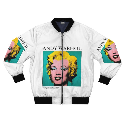 Turquoise bomber jacket with Andy Warhol's iconic Marilyn Monroe pop art design