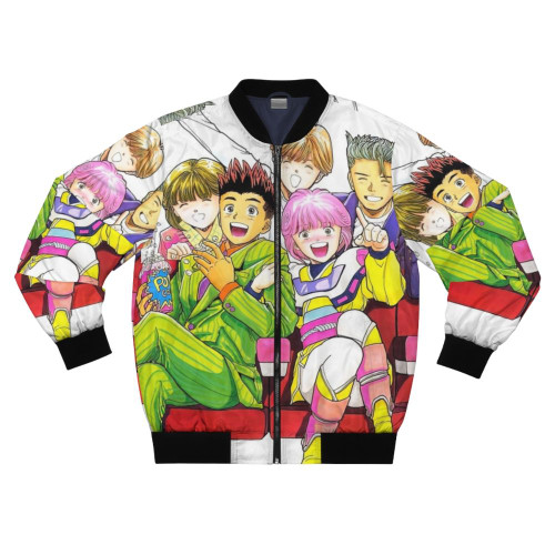 Colorful Video Girl AI themed bomber jacket with anime graphics and text