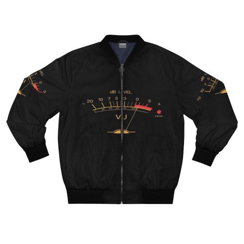 Vintage audio VU meter bomber jacket for musicians, audio engineers, and gear heads