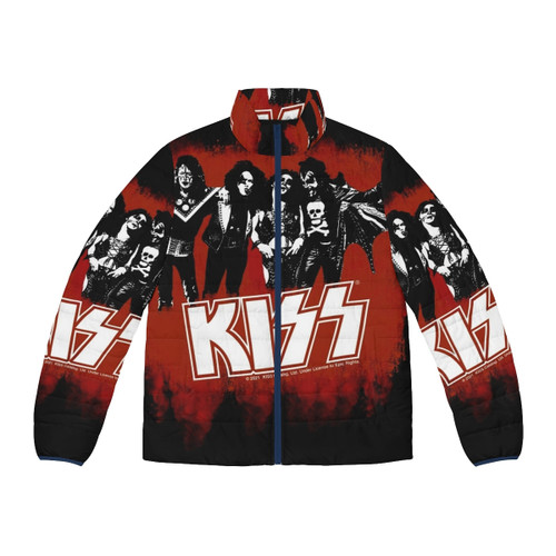 Kiss 74 The Hottest Band In The World Puffer Jacket with the iconic KISS band logo